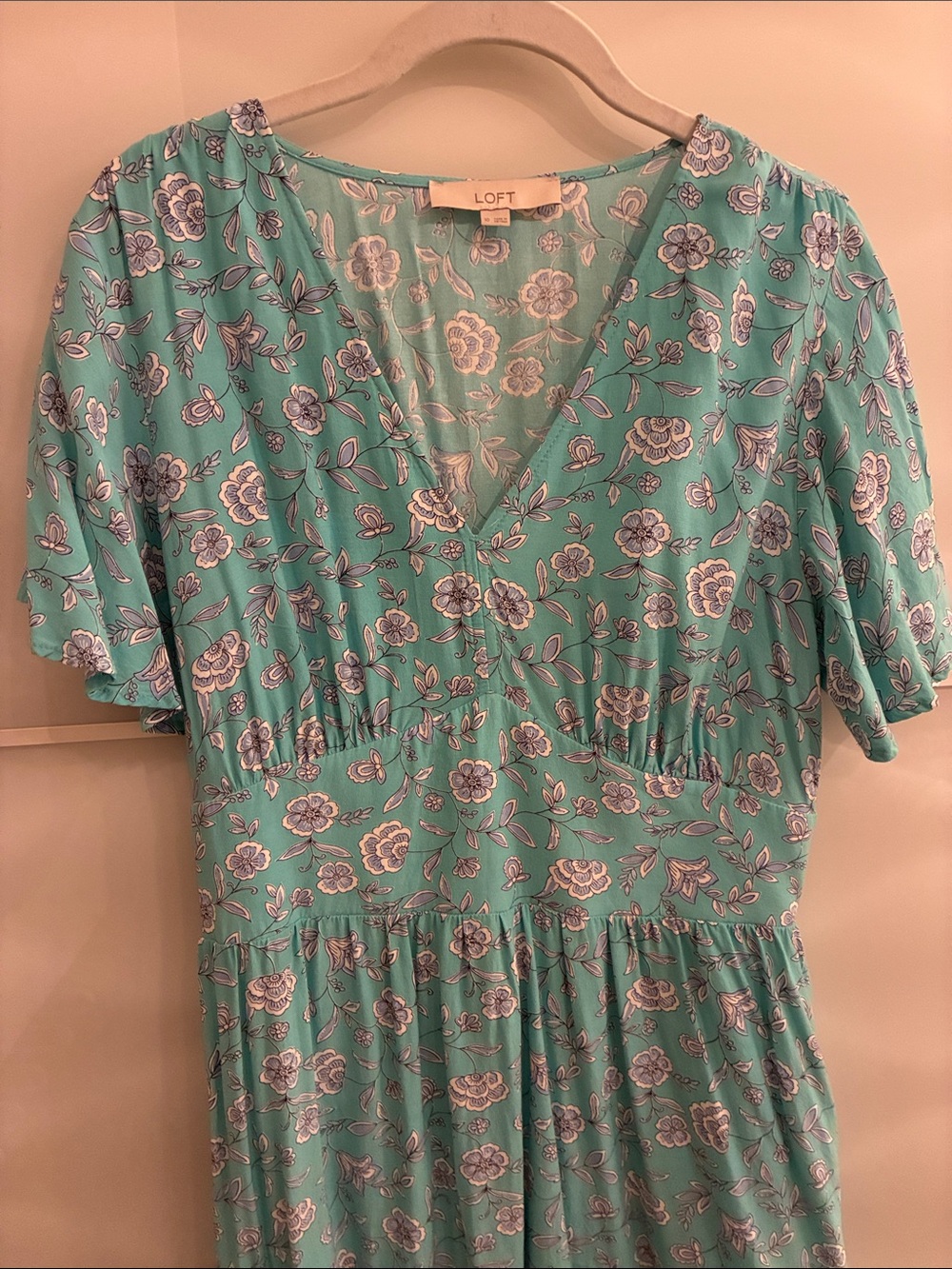 LOFT Mint Green Floral V-Neck Midi Dress